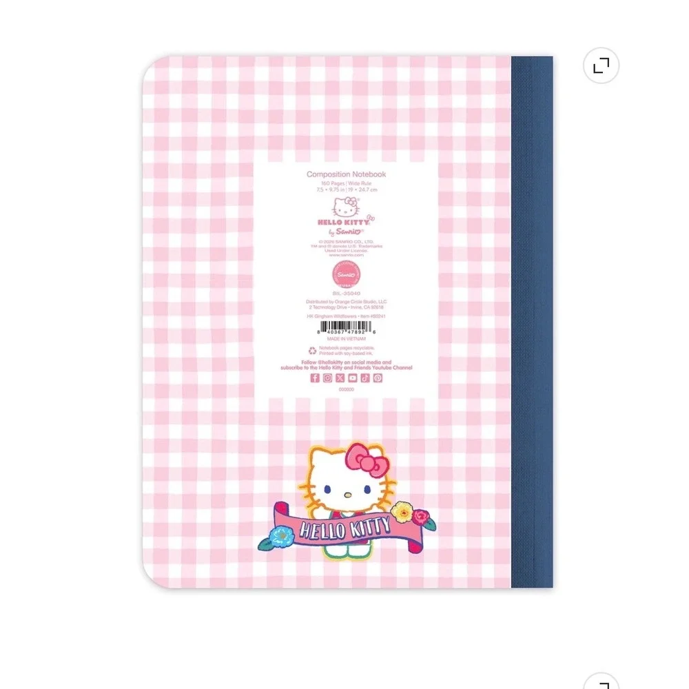 Hello Kitty Sanrio Gingham Notebook and Puffer Jacket Pen Holder Stationery Set